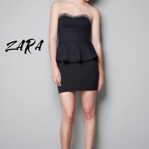 NEW ZARA Trafaluc Women's Small Black Peplum Waist Beaded Cocktail Mini Dress - Picture 5 of 12